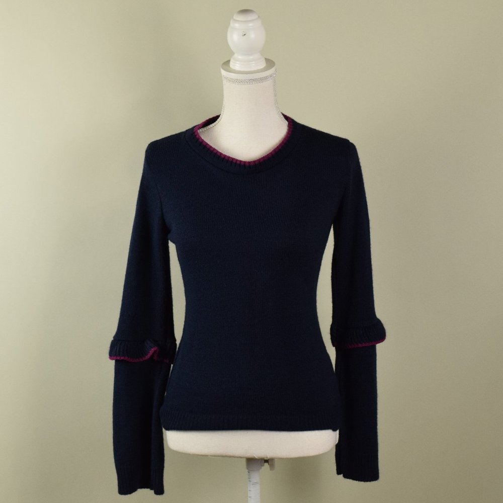 Creative Worldwide Navy Ruffle Sleeve Sweater